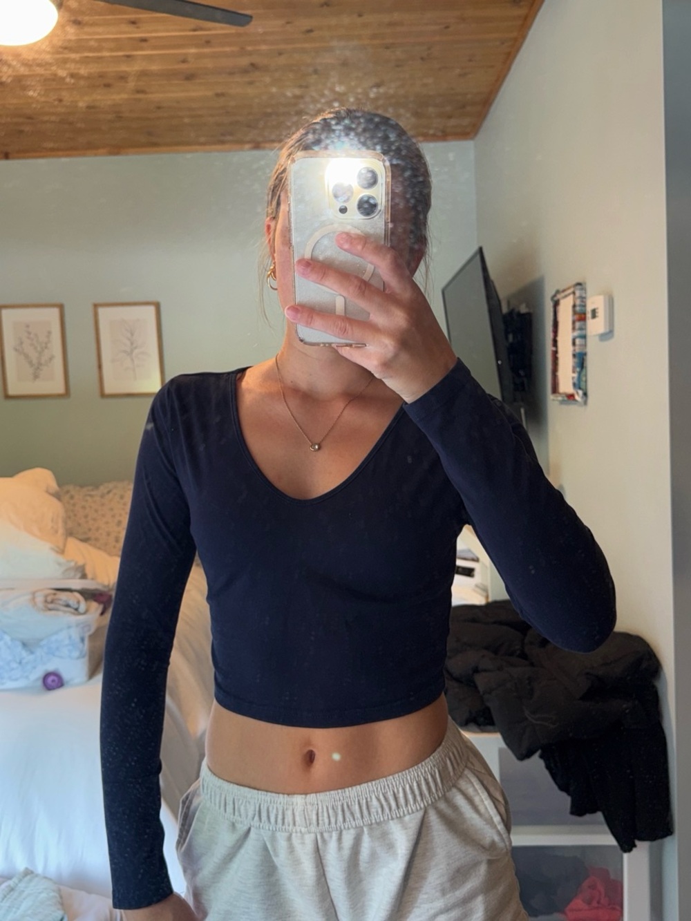 Amazon Black Long-Sleeve V-Neck Crop Top